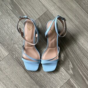 Windsor Blue and Cream Heels with Two-Strap Design